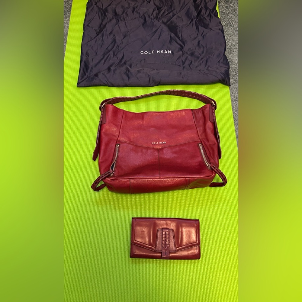 Cole Haan Burgundy leather Shoulder Bag and Wallet Set